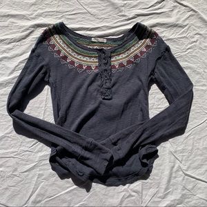 Free People Navy Longsleeve with Stitching Detail